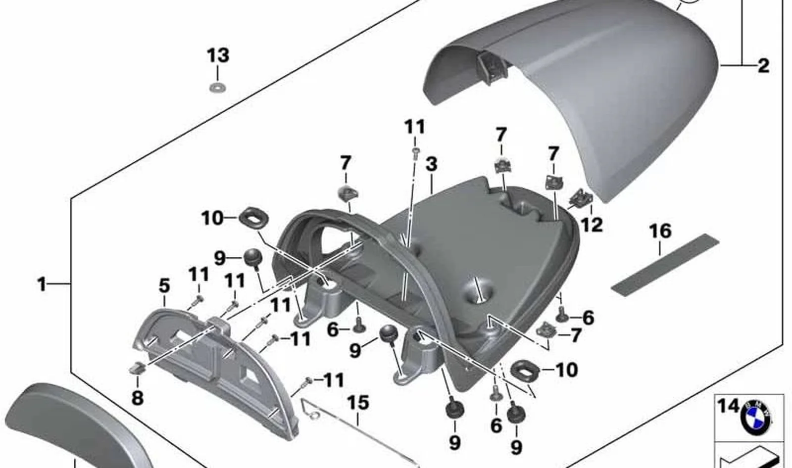 Acolchado compartimento portaobjetos OEM 77348564531 para motos BMW R nineT, R nineT Pure, R nineT Racer. Original BMW Motorrad.