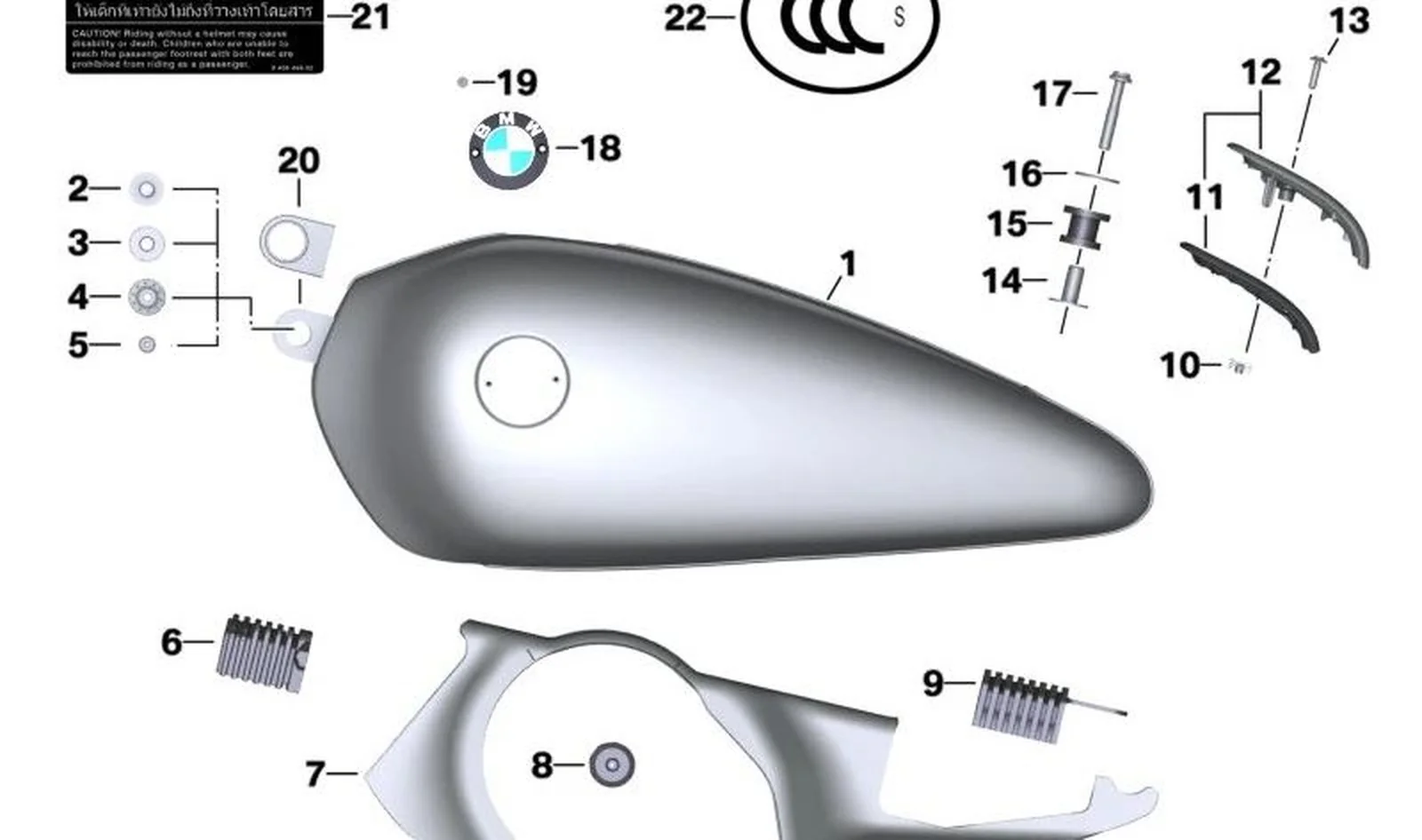 Adorno para depósito de combustible OEM 16111543044 para motos BMW R 18, R 18 Classic. Original BMW Motorrad.