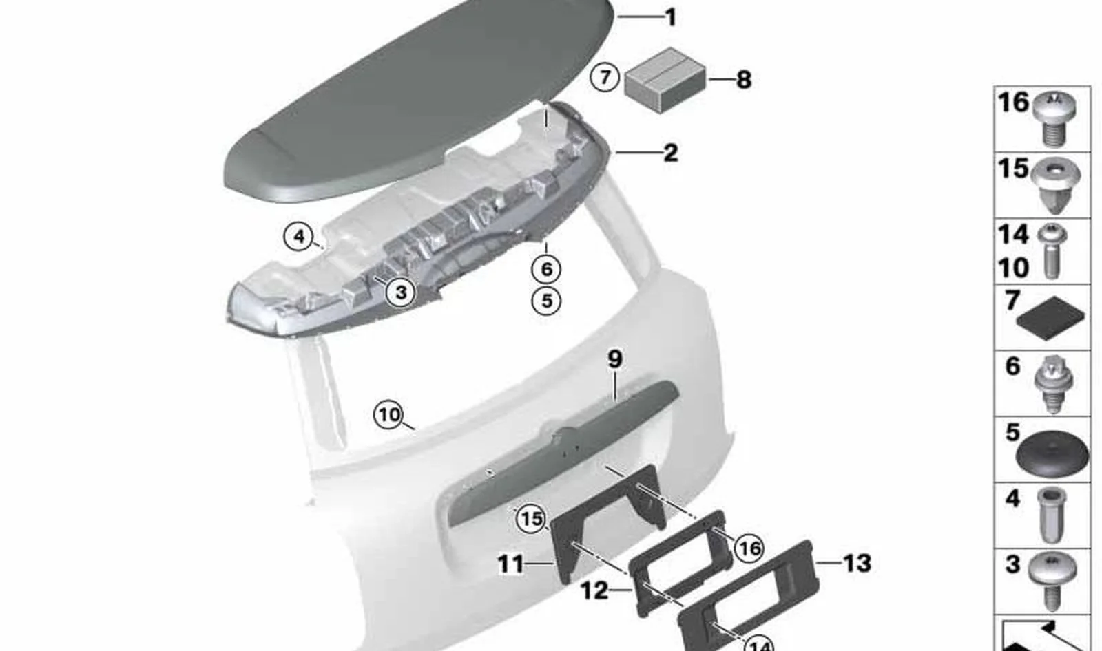 Agarradero de tapa de portamaletas trasero SW Jetblack OEM 51135A45679 para MINI Countryman F60, F60 LCI y más. Original MINI.
