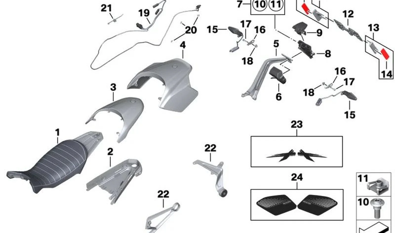 Alojamiento reflector catadióptrico OEM 63148559148 para motos BMW R 1200 GS, R 1250 GS, S 1000 RR, M 1000 RR... y más. Original BMW Motorrad.