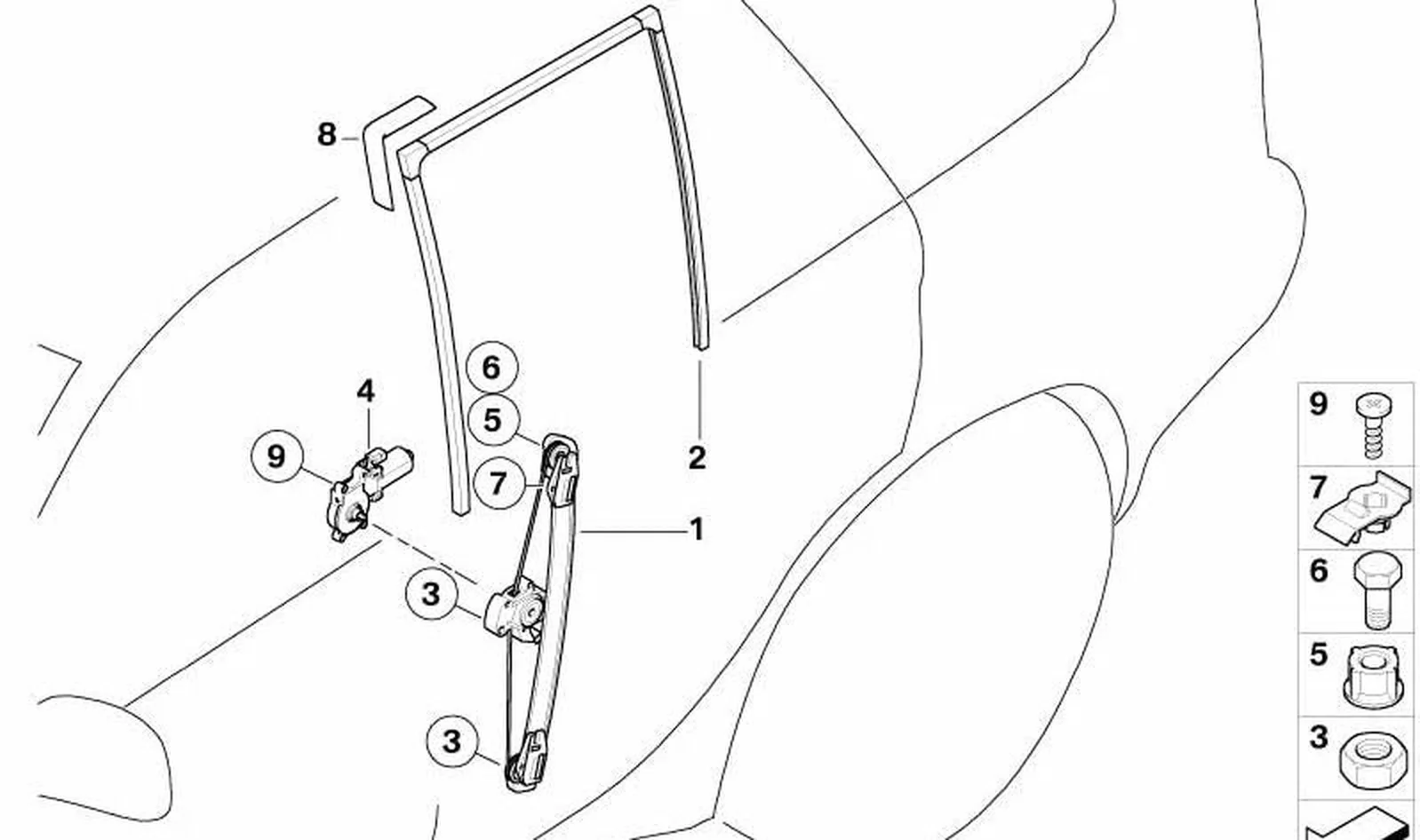 Alzacristales sin motor trasero derecho OEM 51357125060 para BMW X5 E53. Original BMW. - Image 2