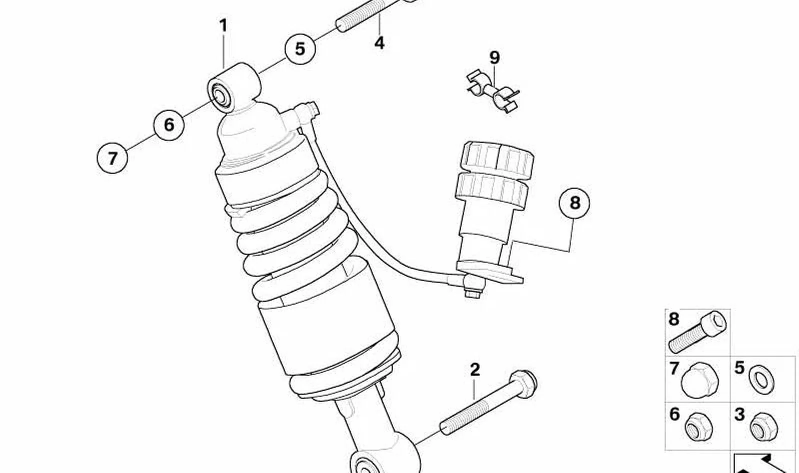 Amortiguador trasero OEM 33537729436 para motos BMW R1200R (K27). Original BMW Motorrad.