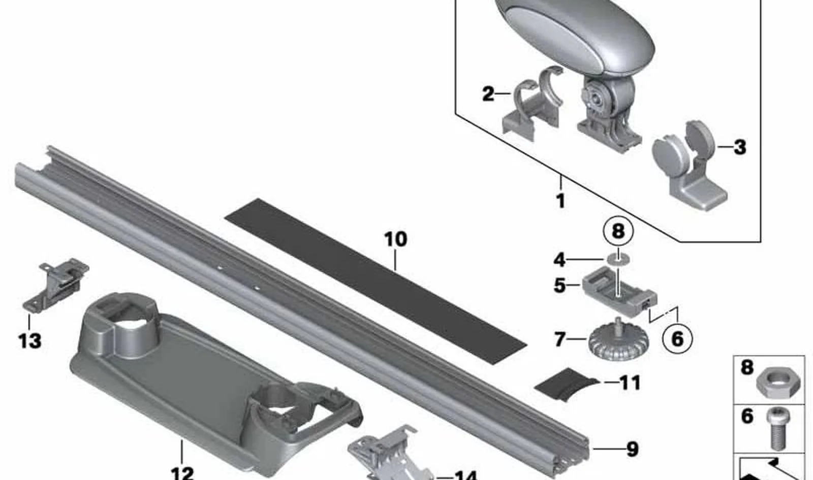 Apoyabrazos central trasero OEM 51169809351 para MINI Countryman R60 (01/2010 - 10/2016). Original MINI.