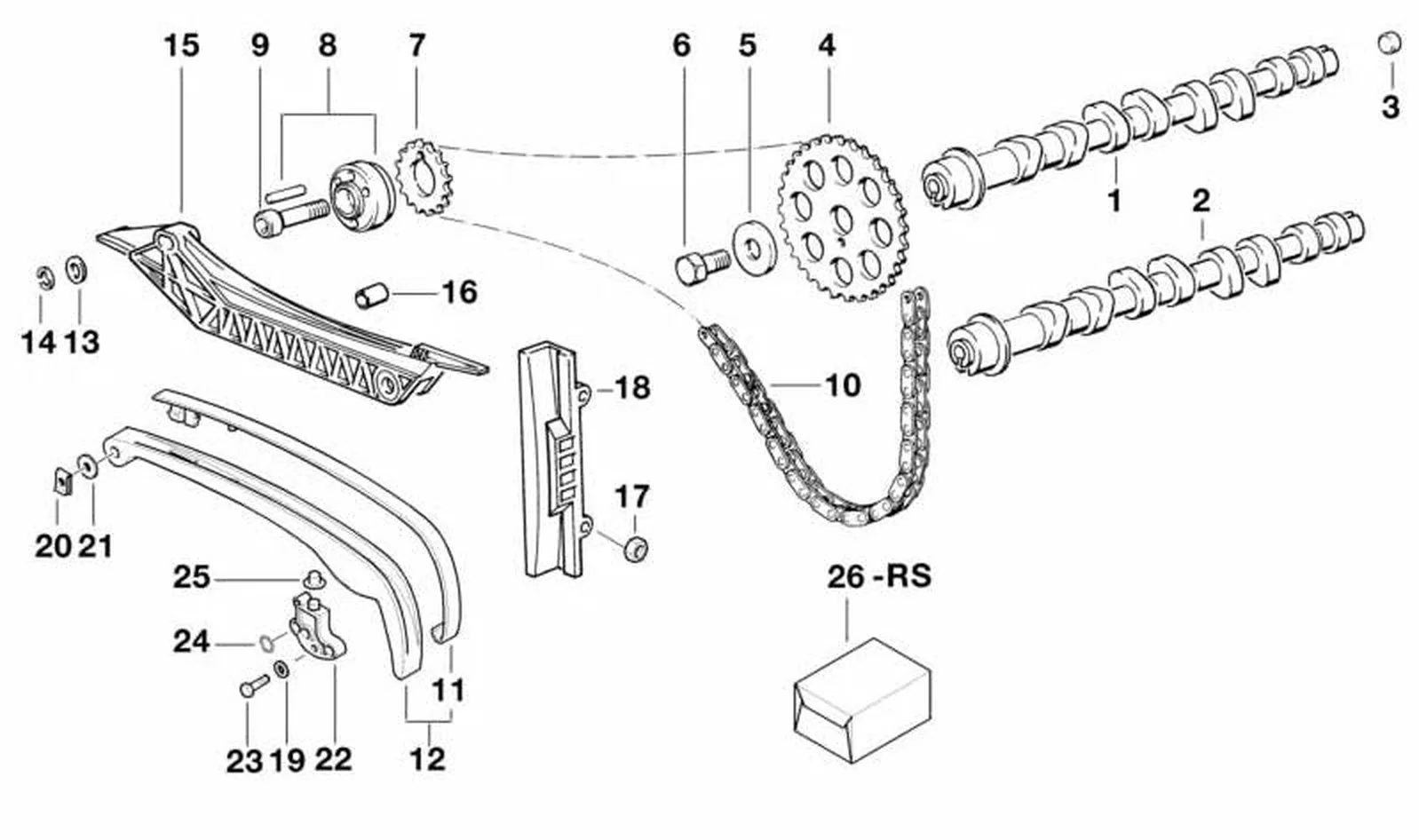 Árbol de levas de escape OEM 11311461693 para motos BMW K 1200 GT, K 1200 RS, K1, K 100 RS. Original BMW Motorrad.