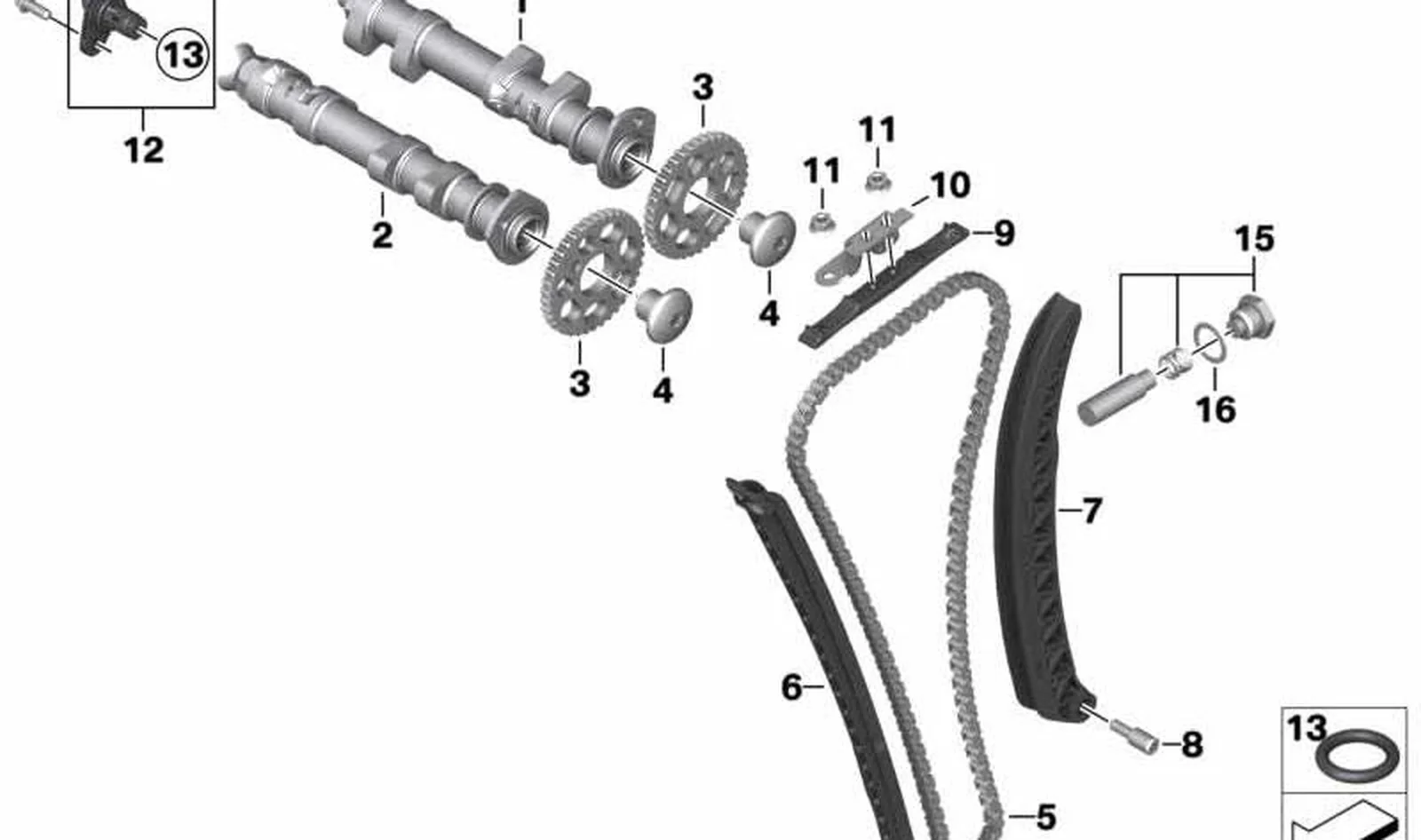 Árbol de levas de escape OEM 11318554836 para BMW Motorrad F 800 GS (K72), F 800 GS Adventure (K75). Original BMW Motorrad.