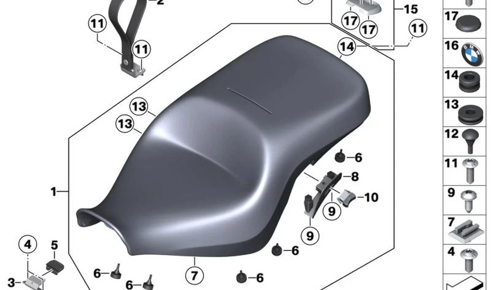 Asiento calefactable negro OEM 52538375108 para motos BMW R 18 Transcontinental, R 18 B. Original BMW Motorrad.
