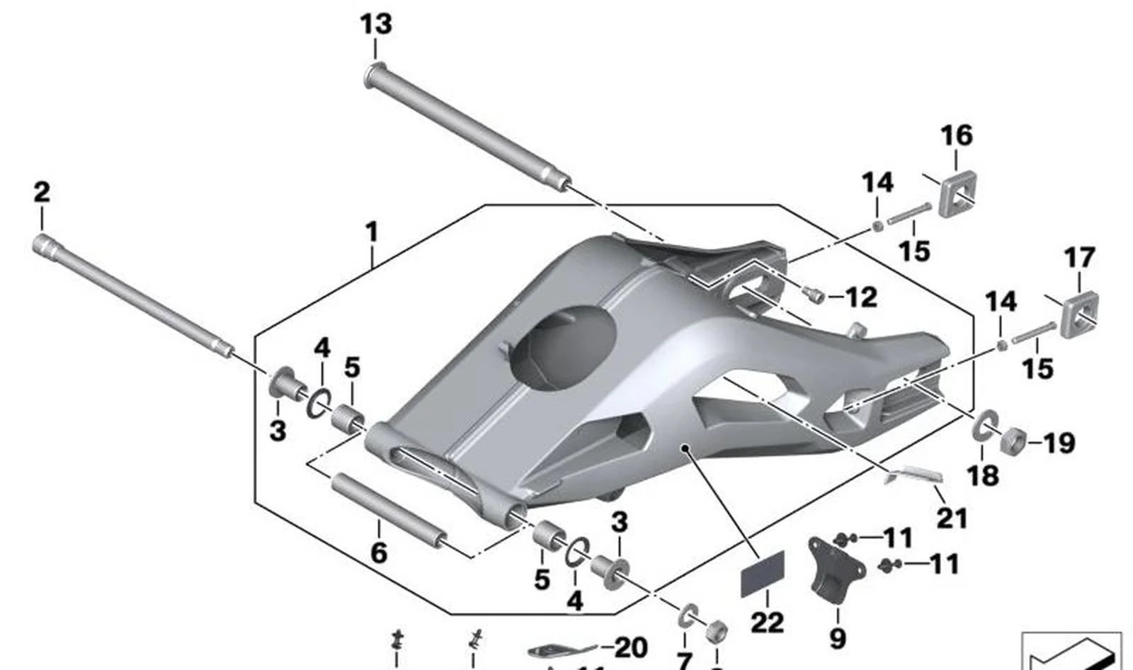 BalancÃn del eje trasero OEM 33359444965 para motos BMW S 1000 XR, M 1000 XR. Original BMW Motorrad.