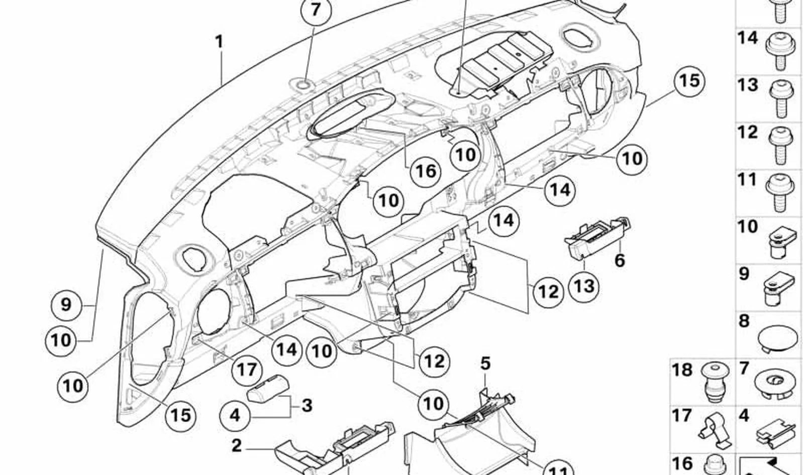 Bandeja portaobjetos delantera OEM 51167121738 para MINI R50, R53, Cabrio R52. Original MINI.