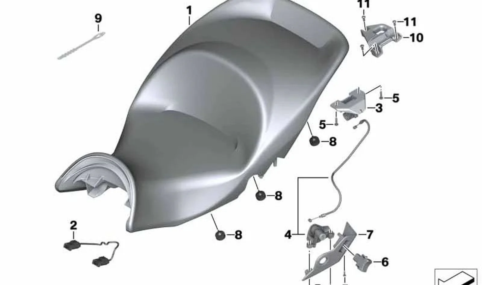 Banqueta asiento OEM 52538555028 para BMW Motorrad K 1600 GTL Exclusive, K 1600 GT. Original BMW Motorrad.