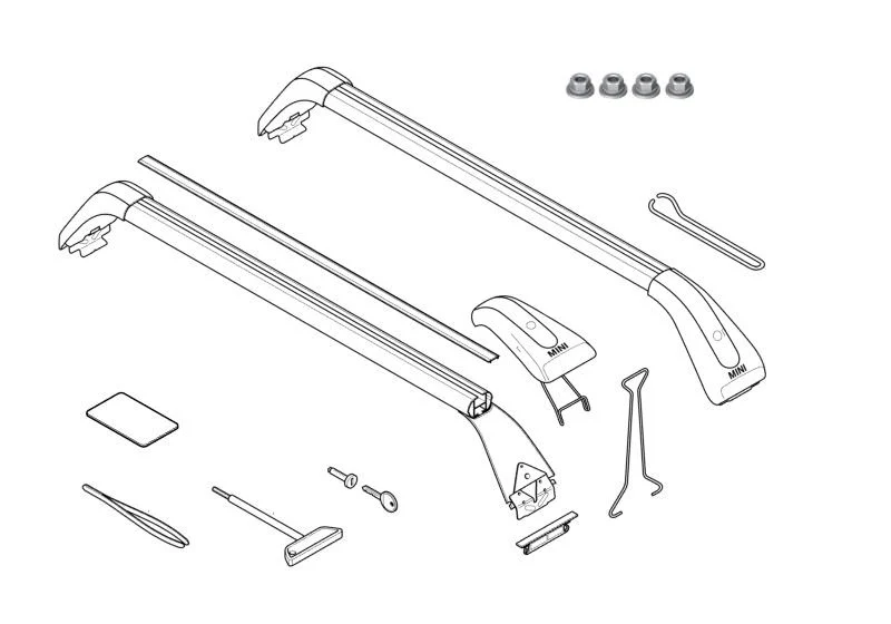 Barras portaequipajes de techo (base portadora) OEM 82712149225 para MINI R56, R56 LCI, Clubman R55, Clubman R55 LCI. Original MINI. - Image 39