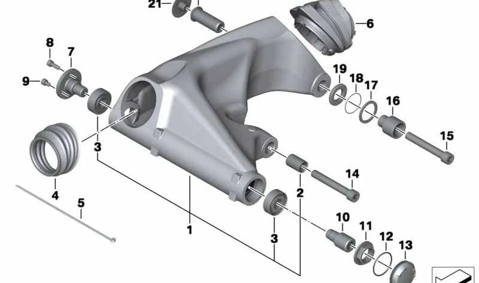 Basculante trasero plata OEM 33178523876 para motos BMW R 1200 RT, R 900 RT, R 1200 R, R 1200 ST. Original BMW Motorrad.