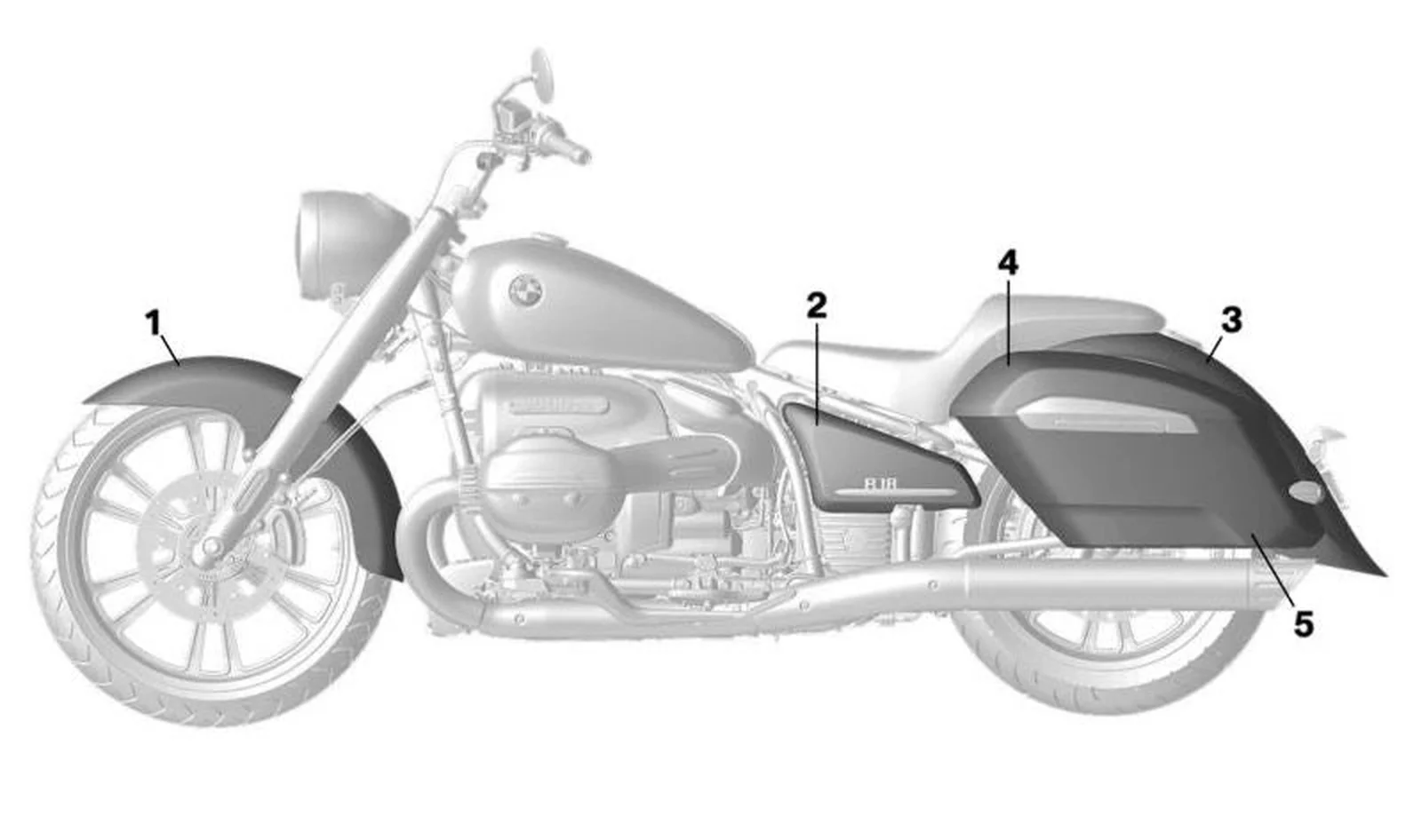 Base de la maleta derecha exterior OEM 46547924608 para motos BMW R 18, R 18 Classic, R 18 B, R 18 Transcontinental. Original BMW Motorrad.