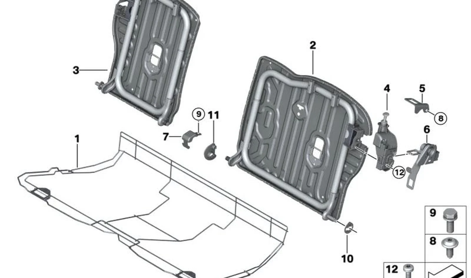 Bastidor del asiento trasero OEM 52207941698 para MINI F56 BEV (11/2018 - 03/2021), F56 BEV LCI (03/2020 - 01/2024). Original MINI.