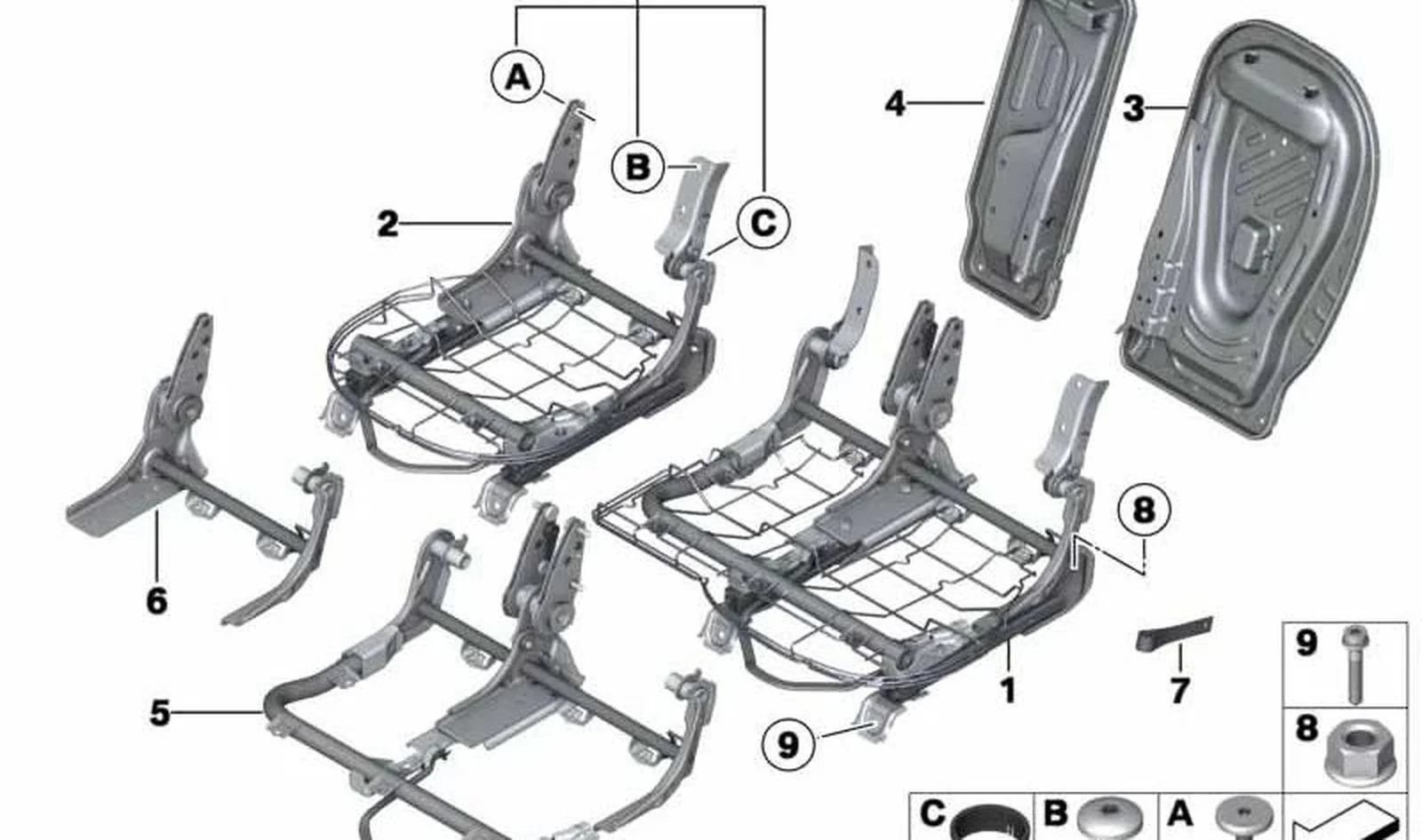Bastidor respaldo central OEM 52209801308 para MINI Countryman R60. Original MINI.