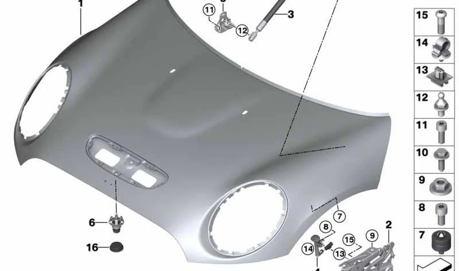 Bisagra de capó frontal izquierda OEM 41007449379 para MINI Countryman F60, F60 LCI. Original MINI. - Image 4