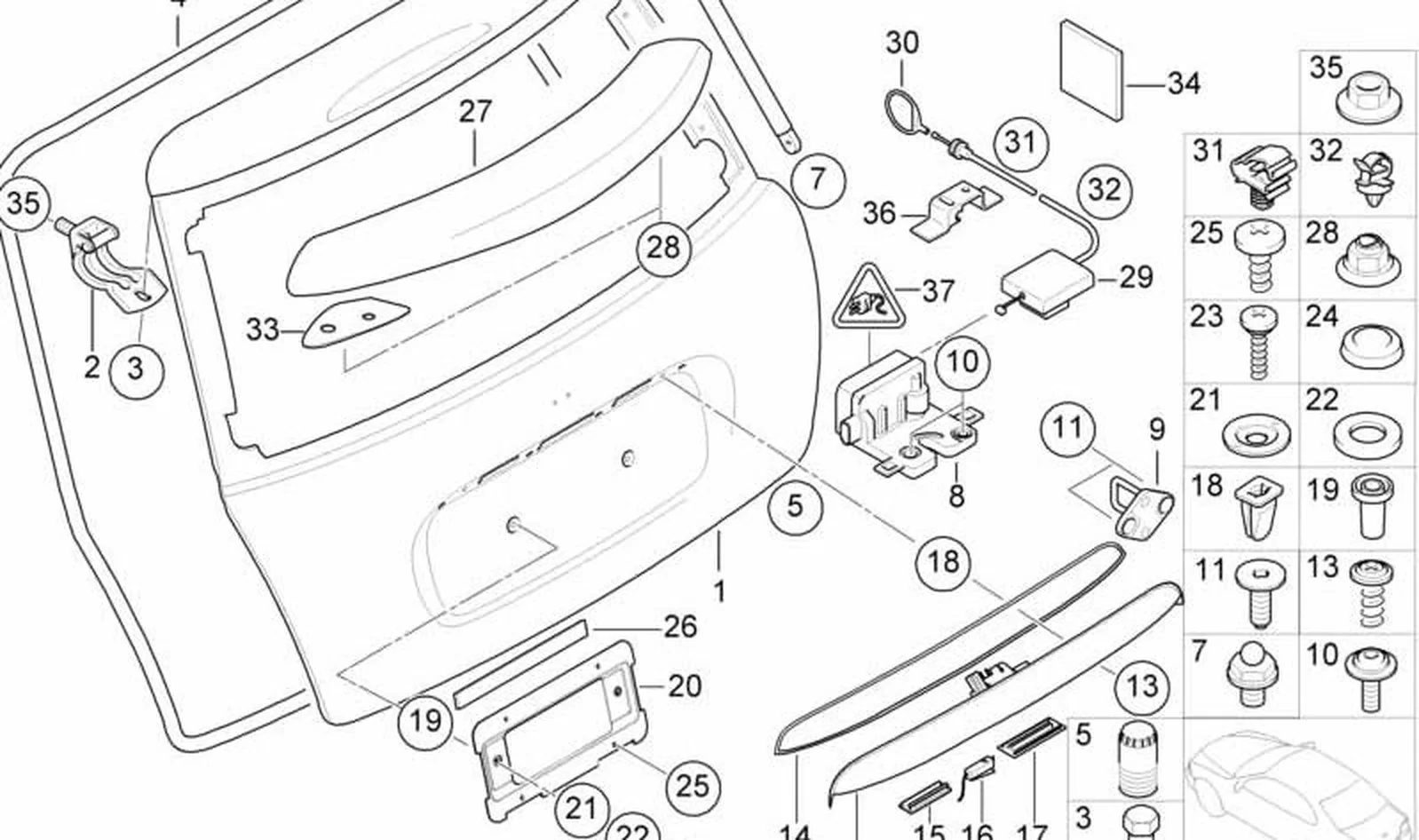 Bisagra de tapa de portamaletas OEM 41627181089 para MINI R50, R53. Original MINI.