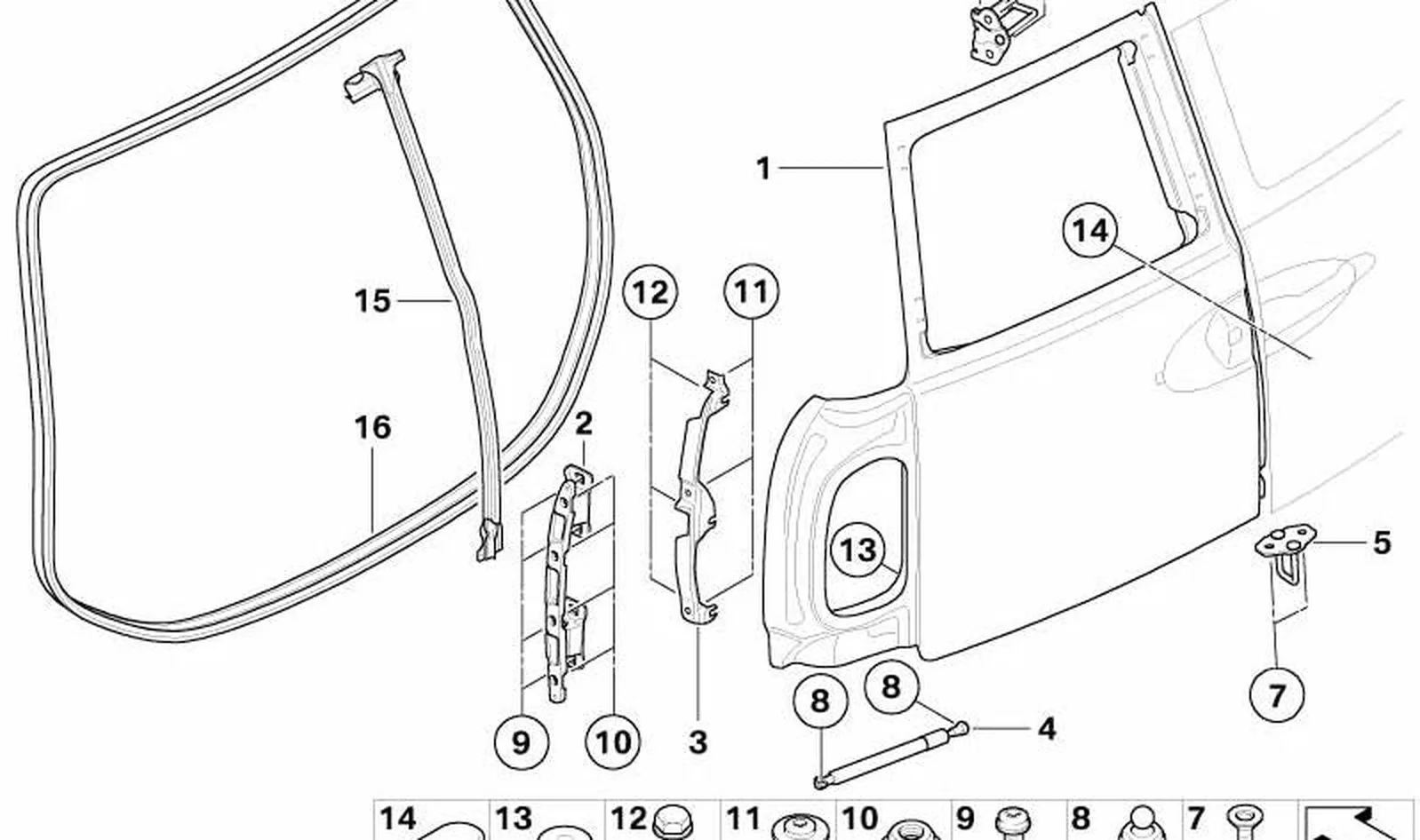 Bisagra Splitdoor imprimada izquierda OEM 41542757541 para MINI Clubman R55, R55 LCI. Original MINI.