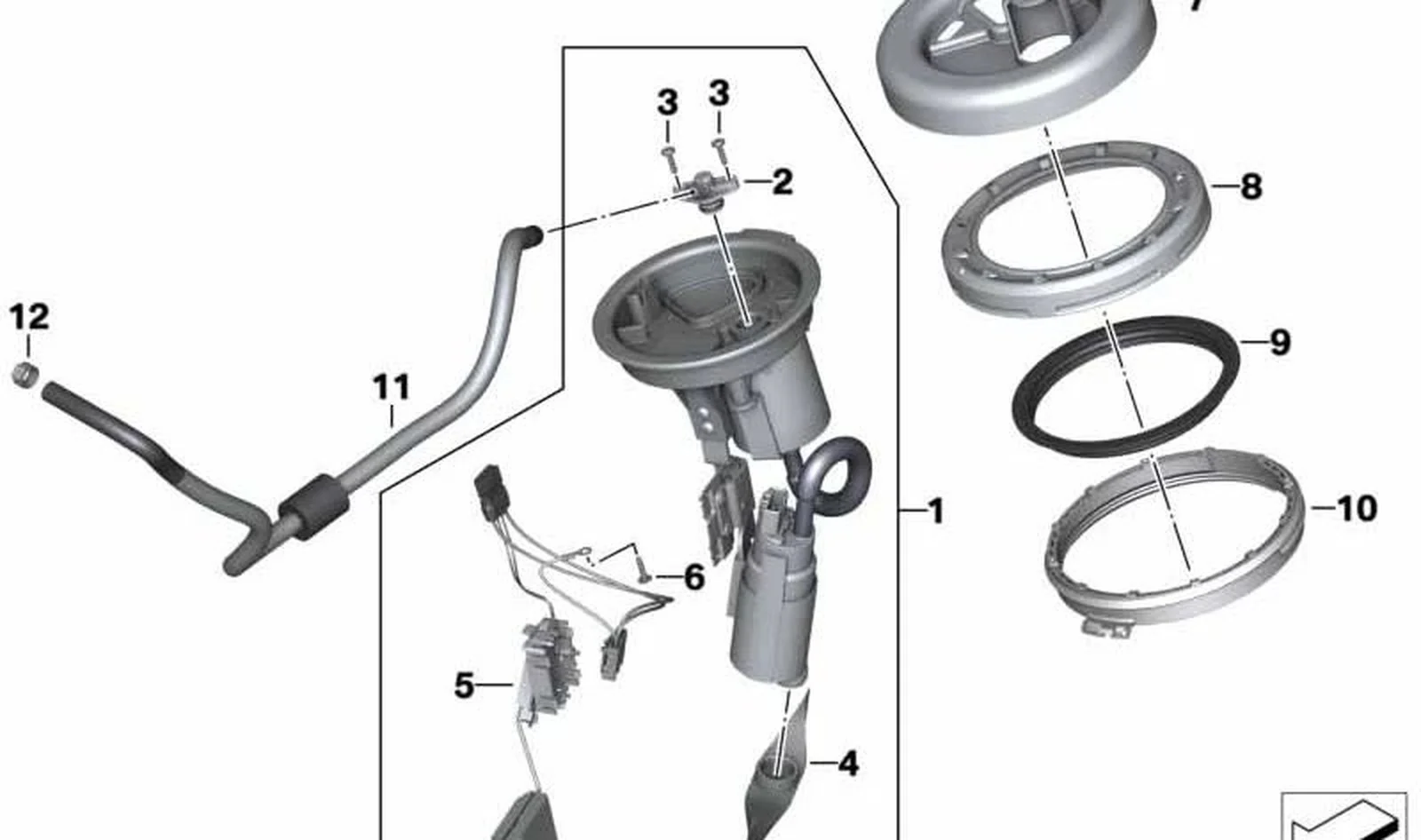 Bomba de combustible con sensor de palanca OEM 16148555172 para motos BMW F800GT, F800R. Original BMW Motorrad.