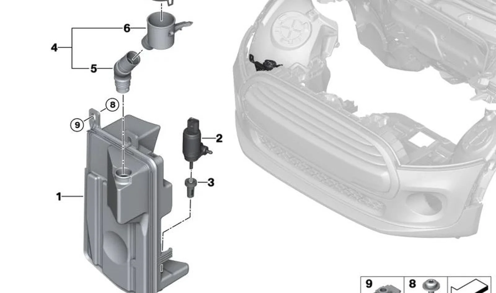 Bomba de lavado OEM 67637345887 para MINI Cabrio F57, F57 LCI, BEV. Original MINI.