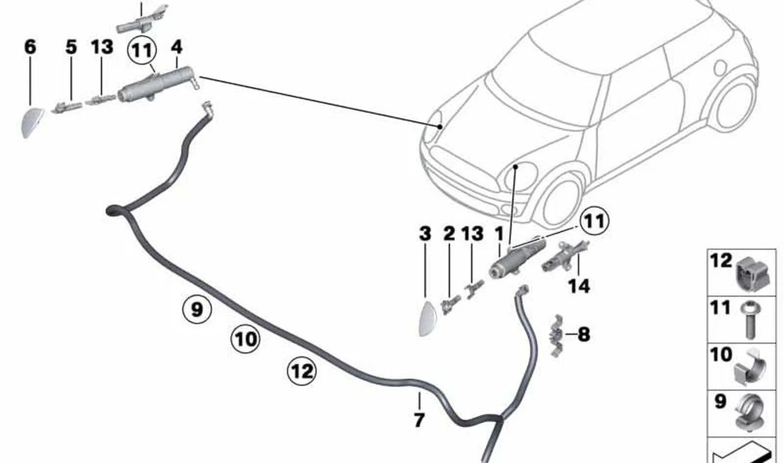 Brazo limpiaparabrisas delantero derecho OEM 61677157120 para MINI R56, R55, R57, R58, R59... y más. Original MINI.