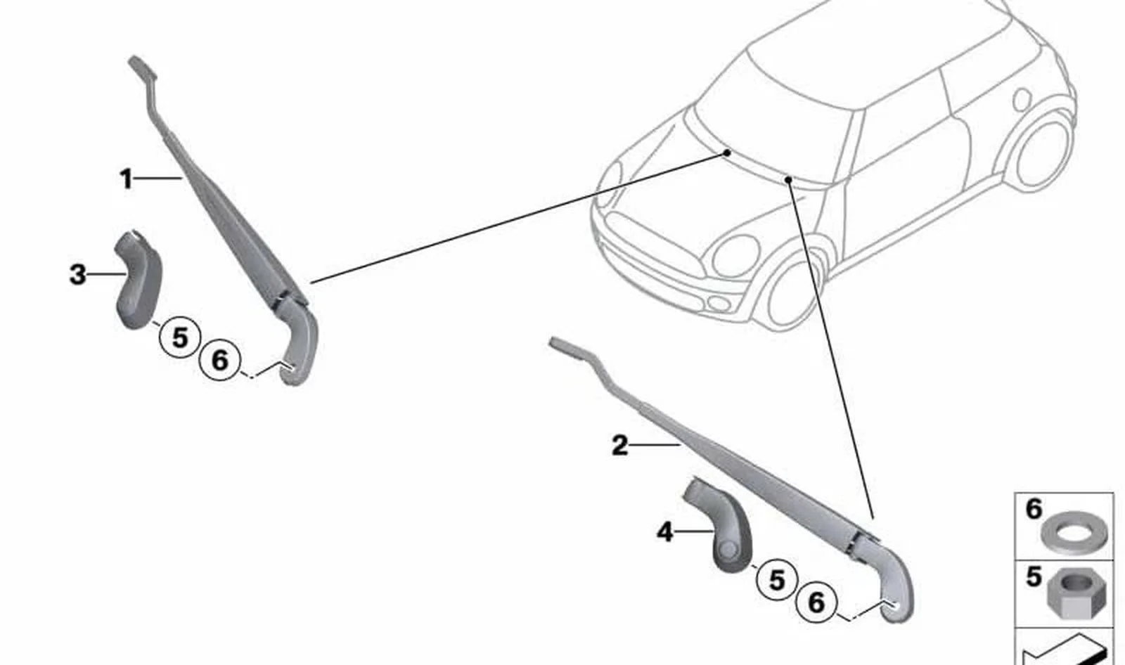 Brazo limpiaparabrisas delantero izquierdo OEM 61619449972 para MINI R56, R56 LCI, Clubman R55, R55 LCI, Cabrio R57, R57 LCI. Original MINI.