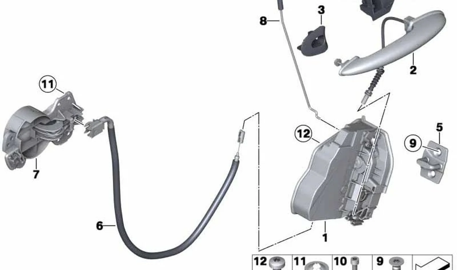 Cable Bowden manecilla puerta interior OEM 51229800633 para MINI Countryman R60. Original MINI.