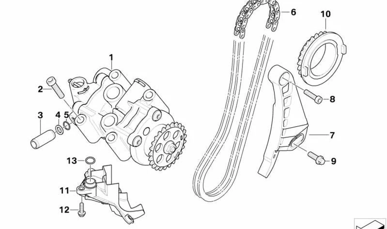 Cadena de bomba de aceite OEM 11417678217 para motos BMW K1200S (K40), K1300S (K40), K1200R (K43), K1300R (K43), K1200GT (K44), K1300GT (K44). Original BMW Motorrad.