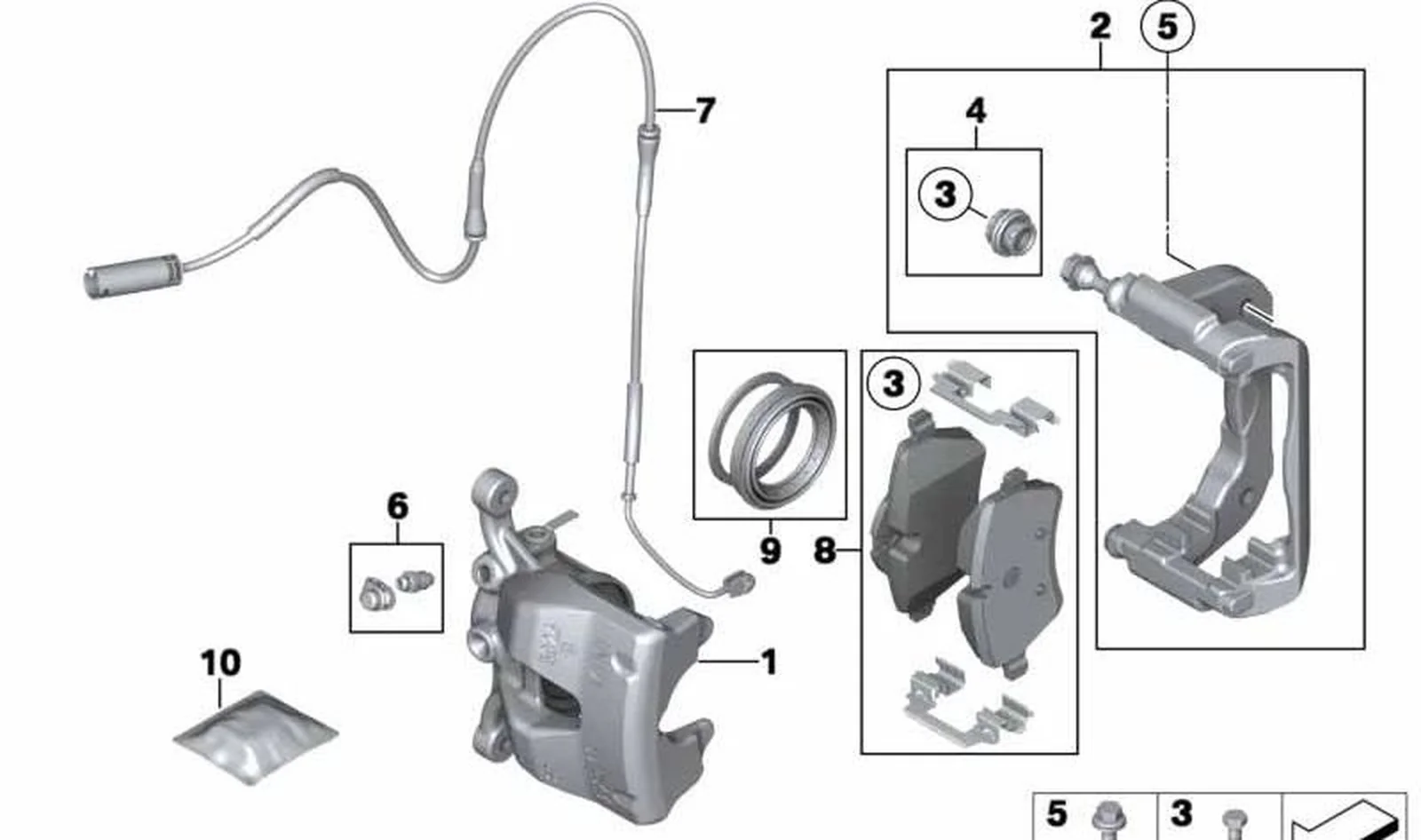 Caja para pinza de freno delantera izquierda OEM 34116778335 para MINI R56, R56 LCI, Clubman R55, Cabrio R57, Coupé R58, Roadster R59... y más. Original MINI.