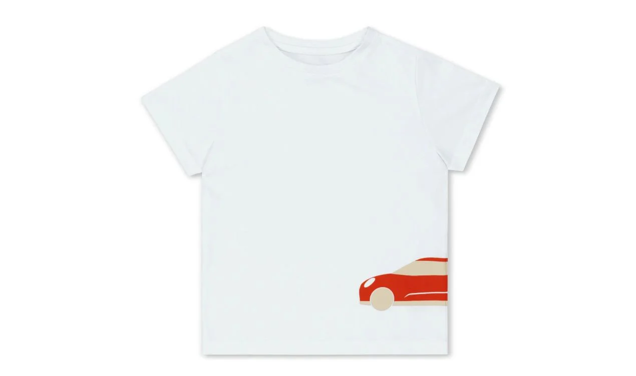 Camiseta infantil unisex MINI Silueta Coche blanca/Rebel Red talla 128 OEM 80145B32086 válido para MINI Original MINI
