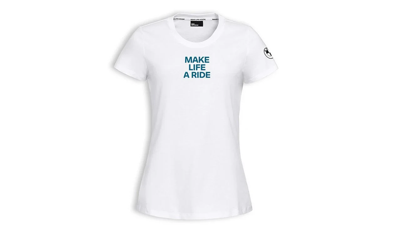 Camiseta "Make Life a Ride" blanca para señora, talla 2XL, OEM 76815B5E845G, válida para BMW. Original BMW Motorrad.