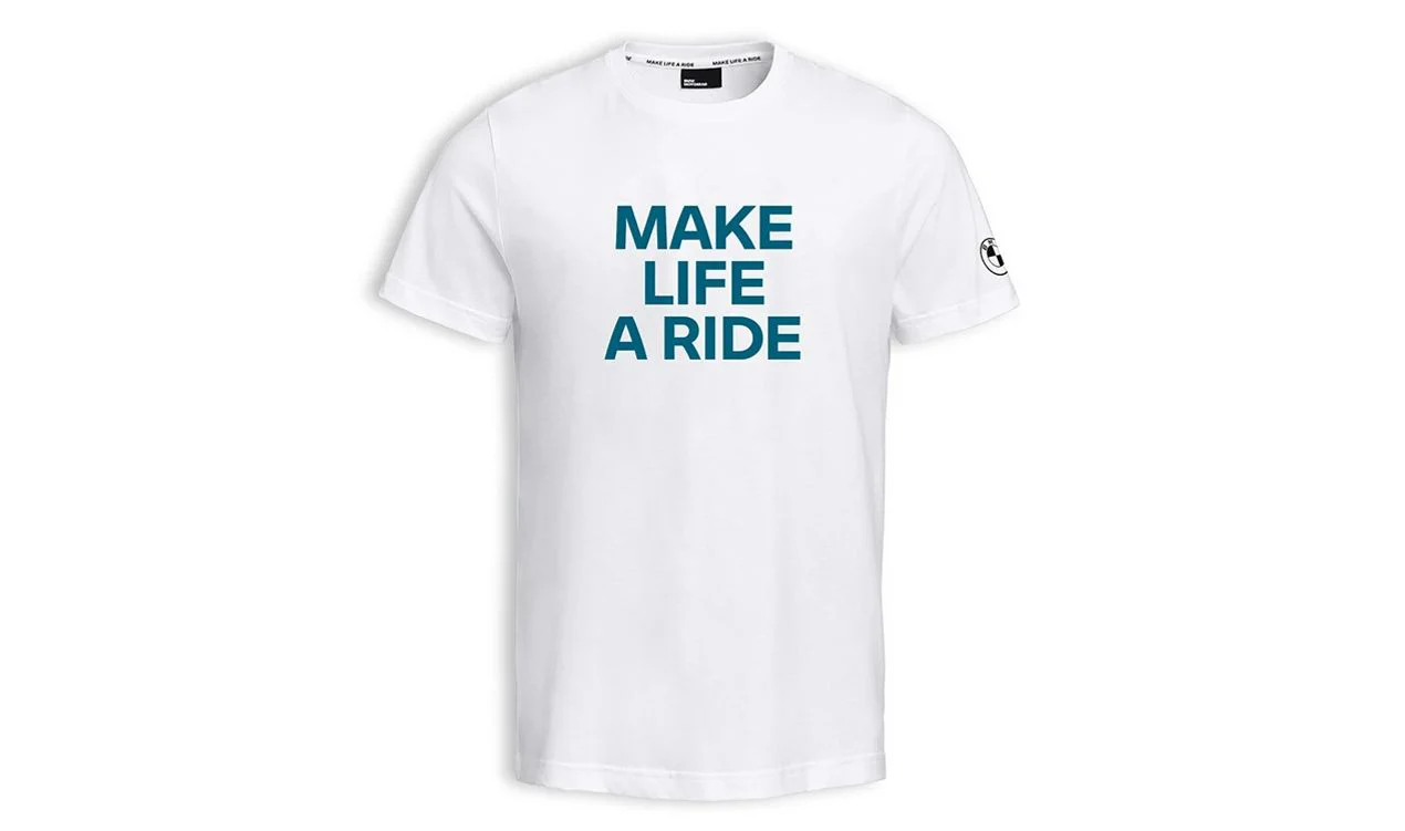 Camiseta "Make Life a Ride" blanca talla S OEM 76615B3E467 para BMW. Original BMW Motorrad.