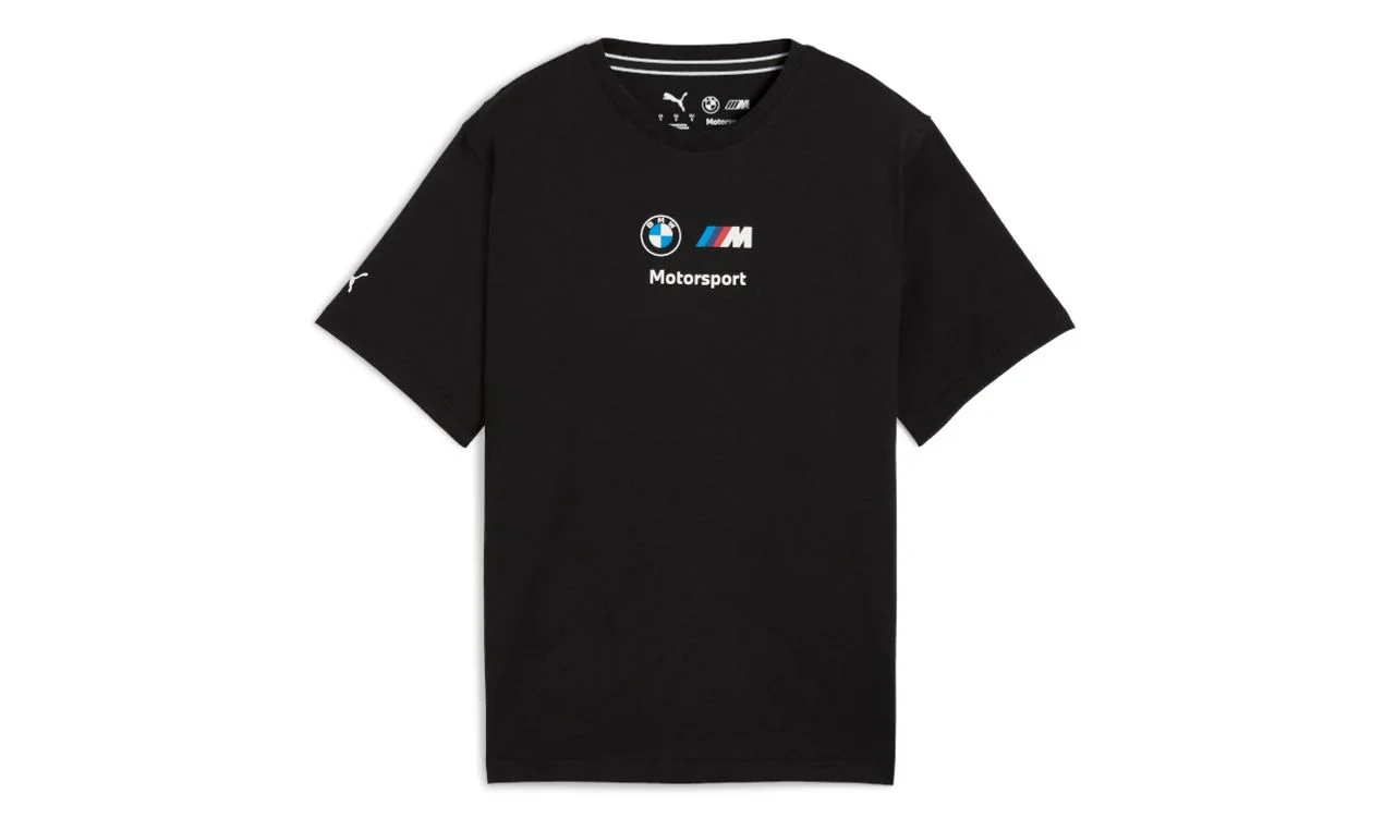 Camiseta negra BMW MMS ESS+ Logo OEM 80145B6CB90 válida para BMW. Original BMW.