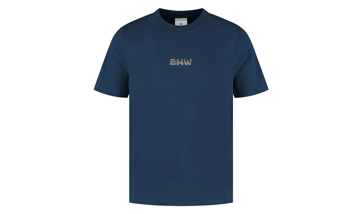 Camiseta unisex azul con logotipo metálico para BMW, talla L. Válido para BMW.