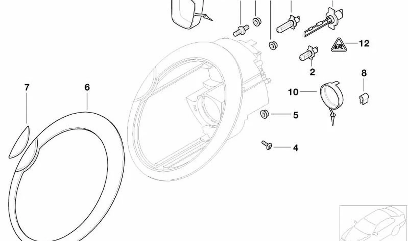 Caperuza cubretora luces de carretera OEM 63126917840 para MINI R50, R53. Original MINI.