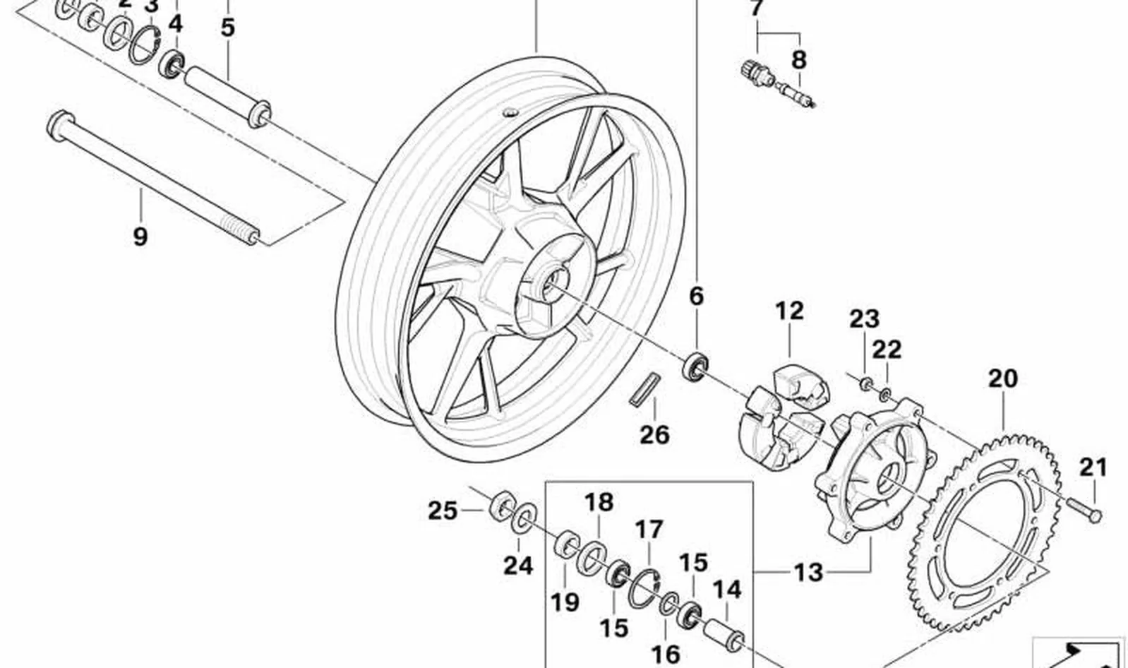 Casquillo de distancia exterior trasero OEM 36312345814 para BMW Motorrad F 650 GS, F 650 GS Dakar, G 650 GS, G 650 GS Sertão. Original BMW Motorrad.