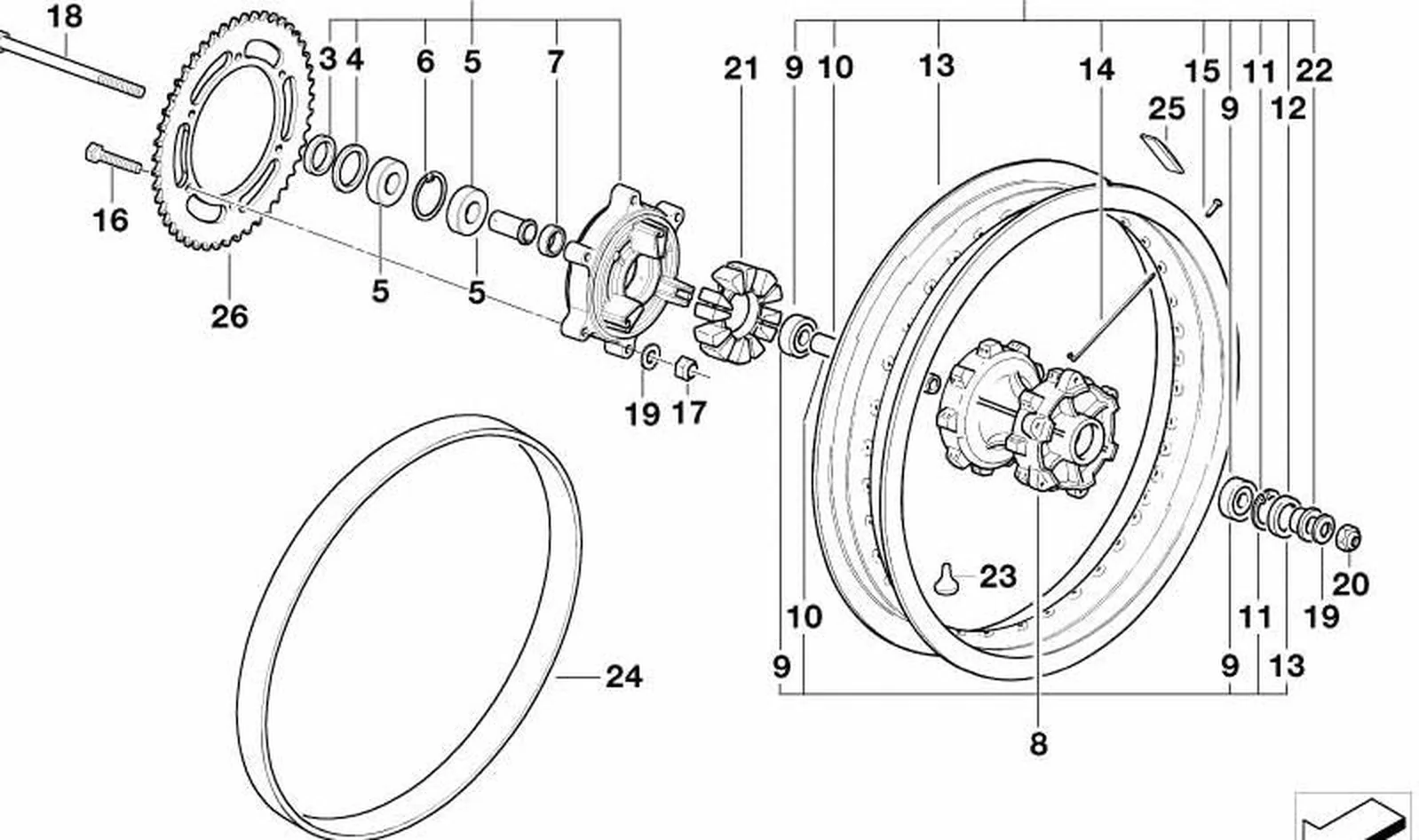 Casquillo distanciador trasero OEM 33177696644 para motos BMW G 650 X (061, 0164, 0165). Original BMW Motorrad.
