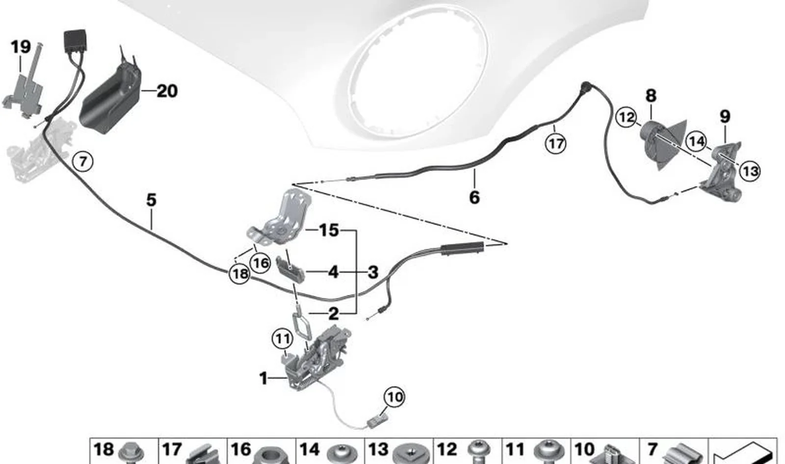 Cerradura capó delantero derecha OEM 51237484234 para MINI Countryman F60, F60 LCI. Original MINI.