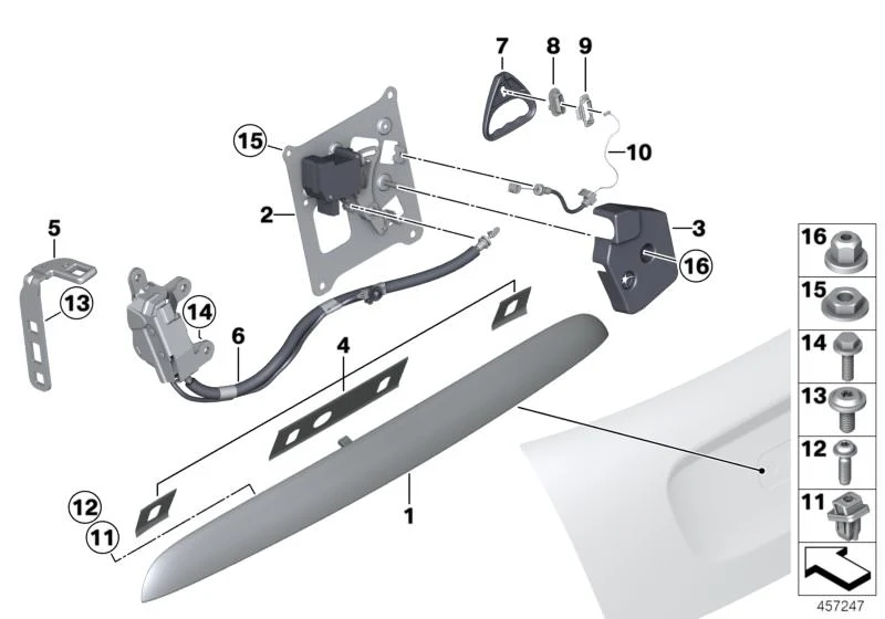 Cerradura derecha de tapa del maletero OEM 51247195100 para MINI Cabrio R57, R57 LCI, F57, F57 LCI, F57 BEV, F67. Original MINI. - Image 4