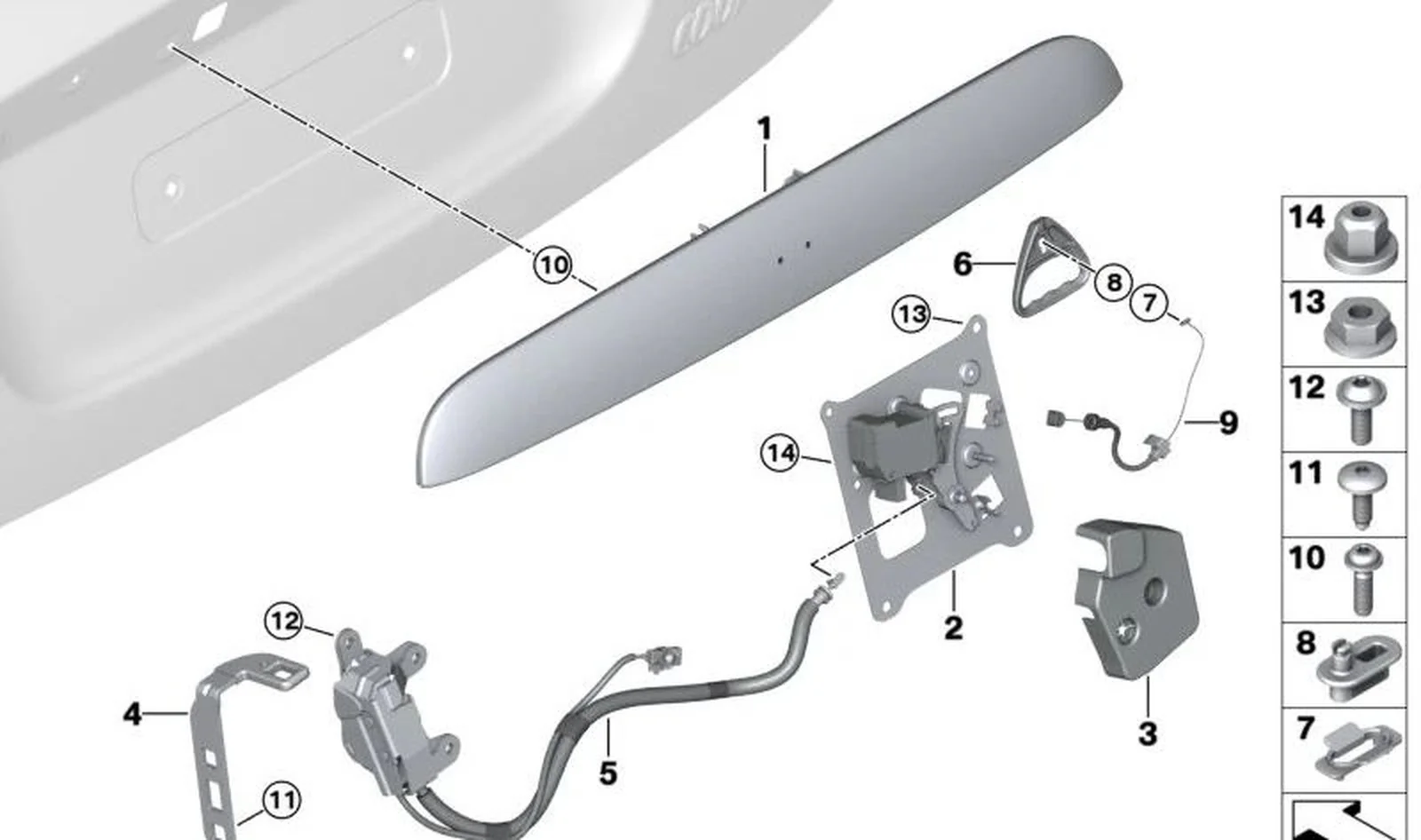 Cerradura izquierda de tapa del maletero OEM 51247195099 para MINI Cabrio R57, R57 LCI, F57, F57 LCI, F57 BEV, F67. Original MINI