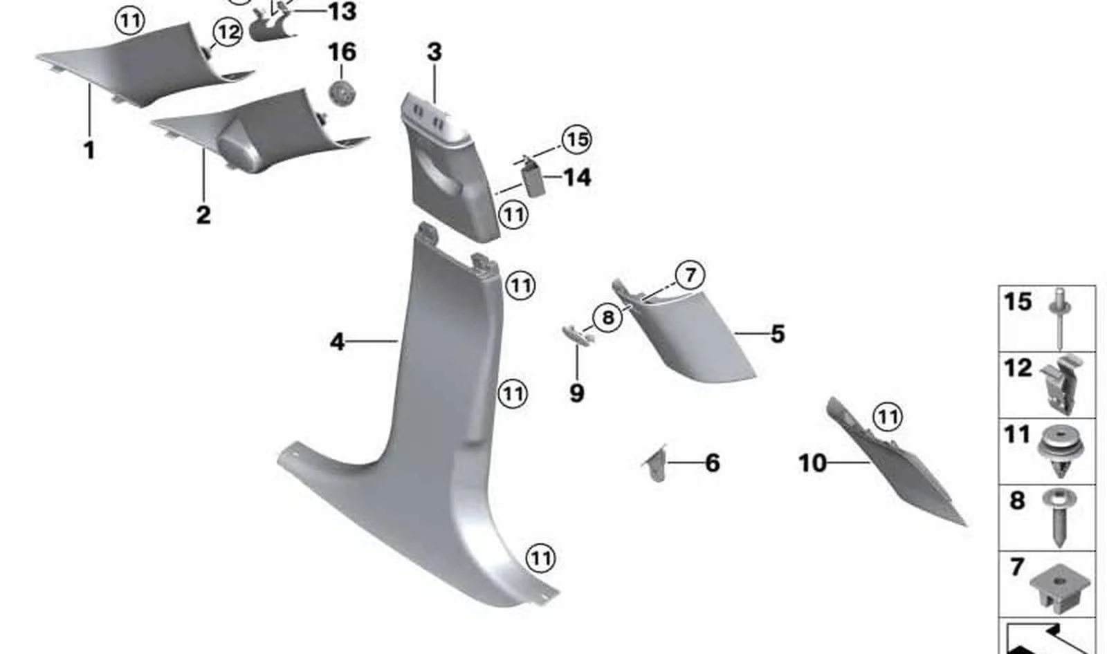 Chapa de deformación montante A derecha OEM 51437400384 para MINI Clubman F54, F54 LCI. Original MINI.