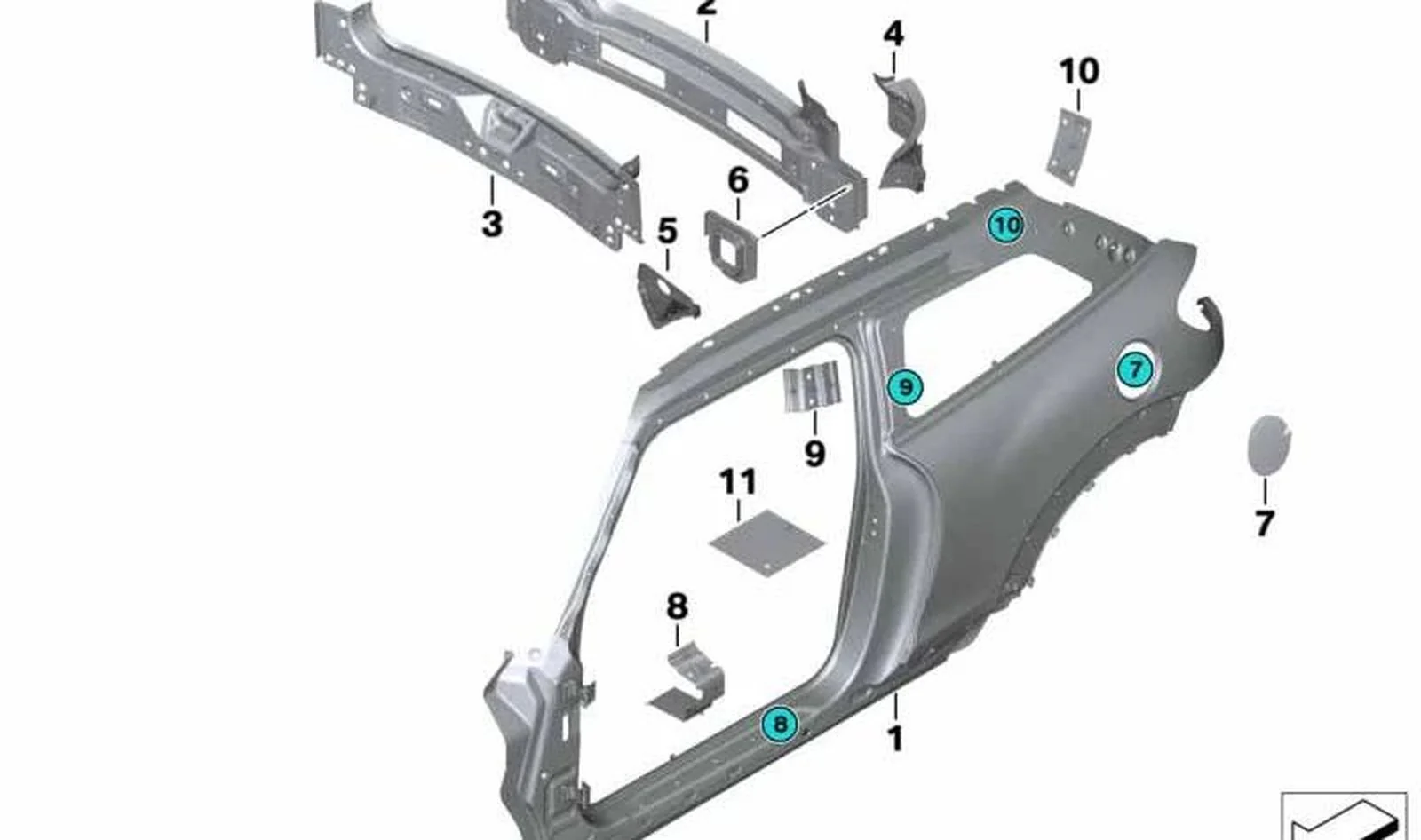 Chapa de refuerzo faldón derecho OEM 41219299294 para MINI Cooper R56, R57, R58, R59, Paceman R61. Original MINI.