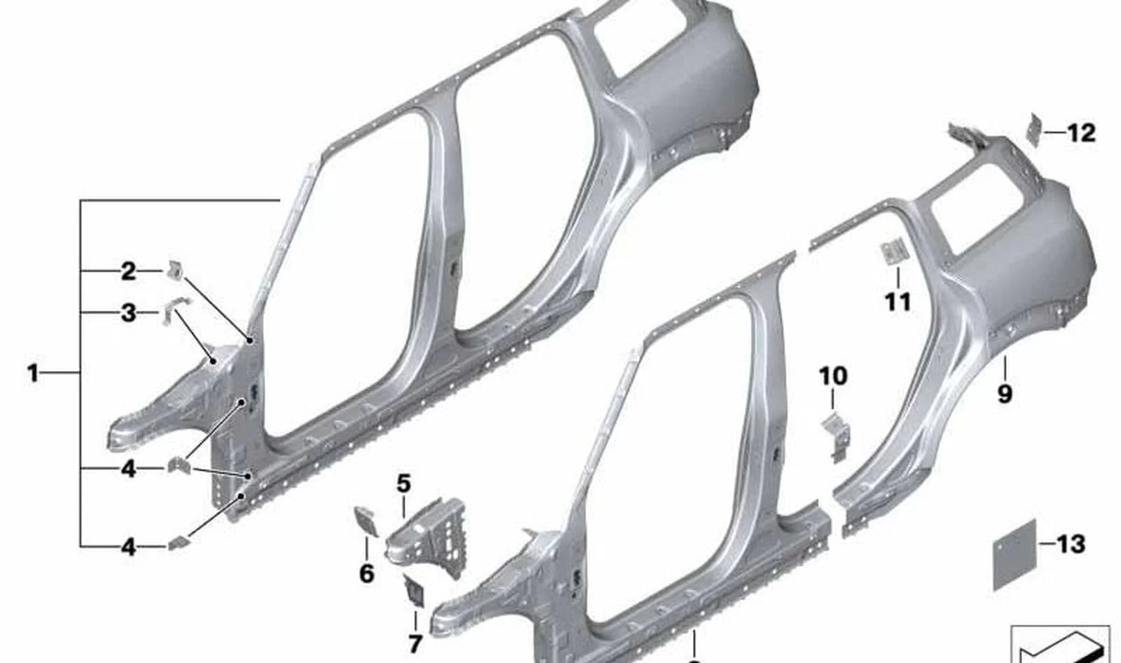 Chapa de refuerzo montante C derecho OEM 41217474060 para MINI F60 Countryman, Countryman LCI. Original MINI.
