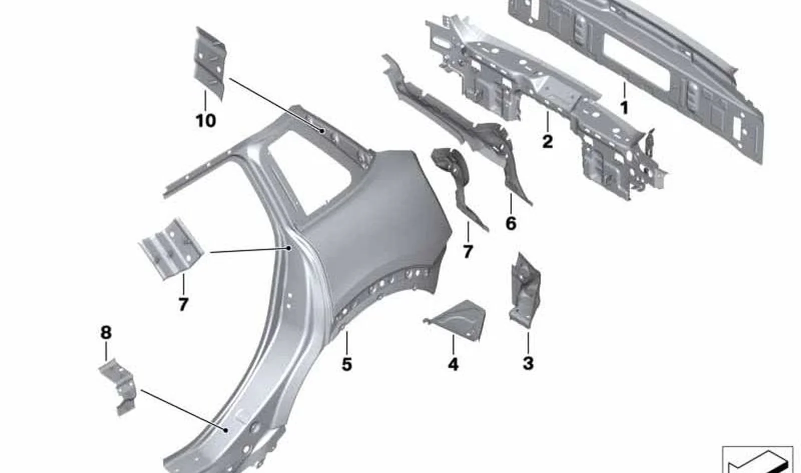 Chapa refuerzo montante C izquierdo OEM 41217407925 para MINI F55, F55 LCI, F65. Original MINI.