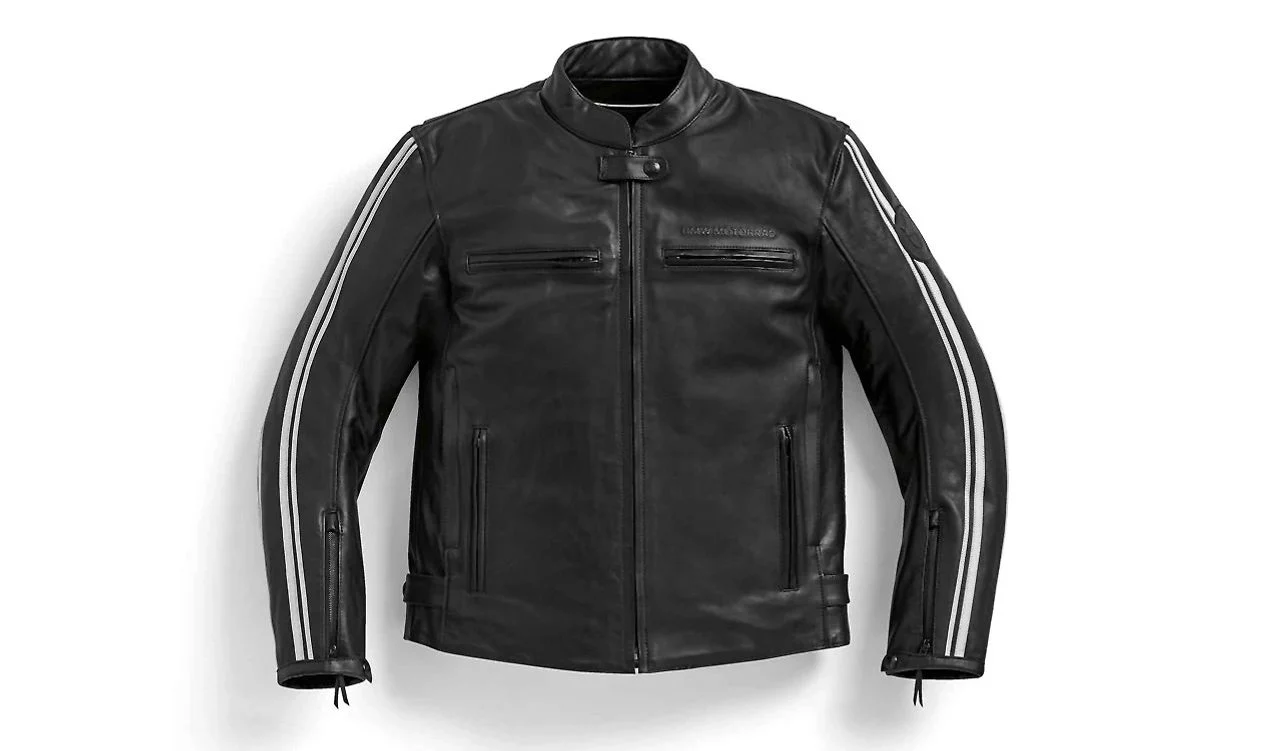 Chaqueta de cuero TwinStripes negra/blanca talla S OEM 76121541032 para BMW Motorrad. Original BMW Motorrad.