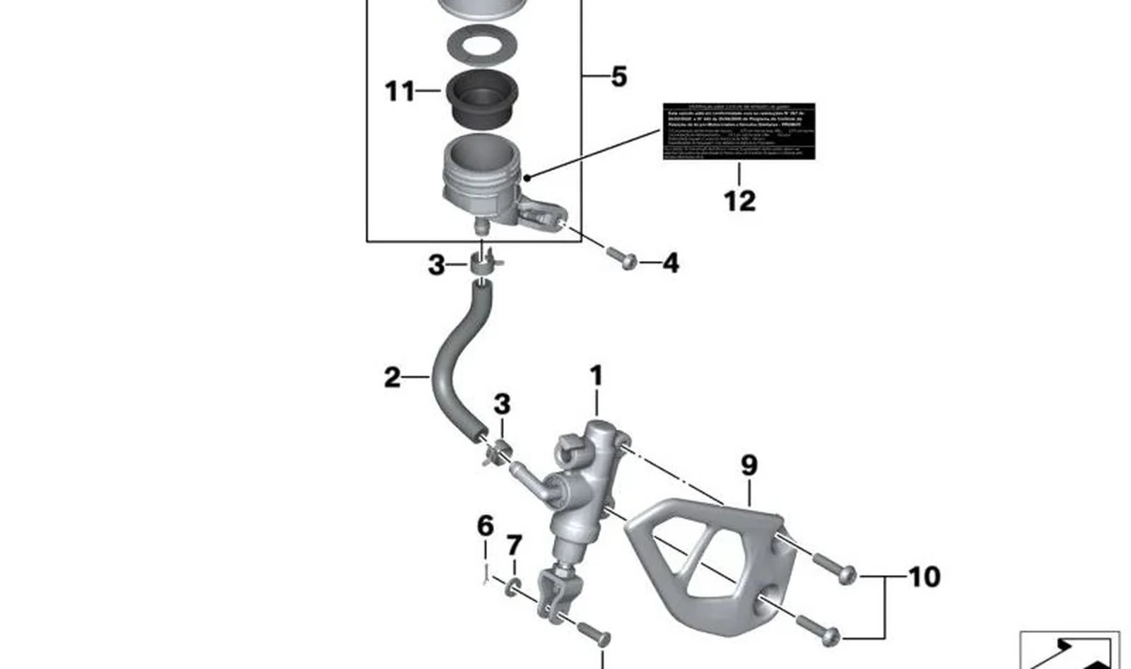 Cilindro principal de freno trasero OEM 34318522398 para motos BMW R1200GS, R1250GS, R1200RT, R1250RT... y más. Original BMW Motorrad.