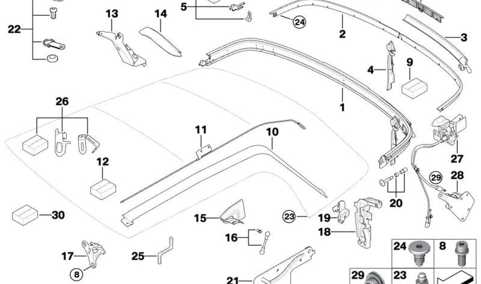 Cinta tensor derecho capota OEM 54347079876 para MINI Cabrio R52, Cooper, Cooper S, One. Original MINI.