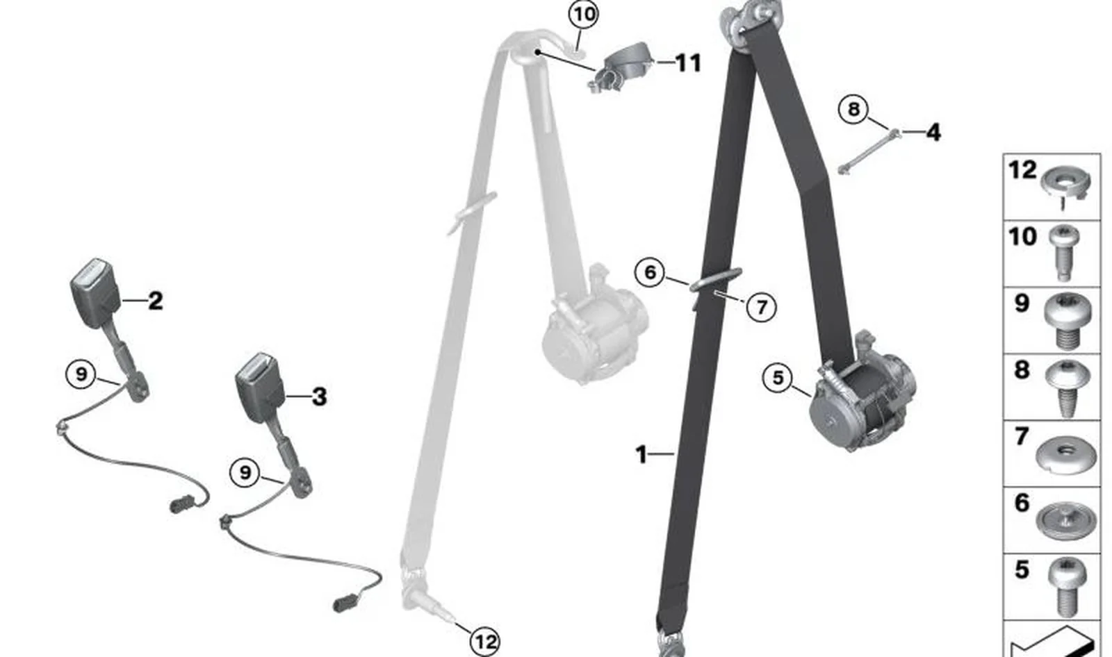 Cinturón de seguridad delantero derecho OEM 72117317758 para MINI F55, F55 LCI. Original MINI.
