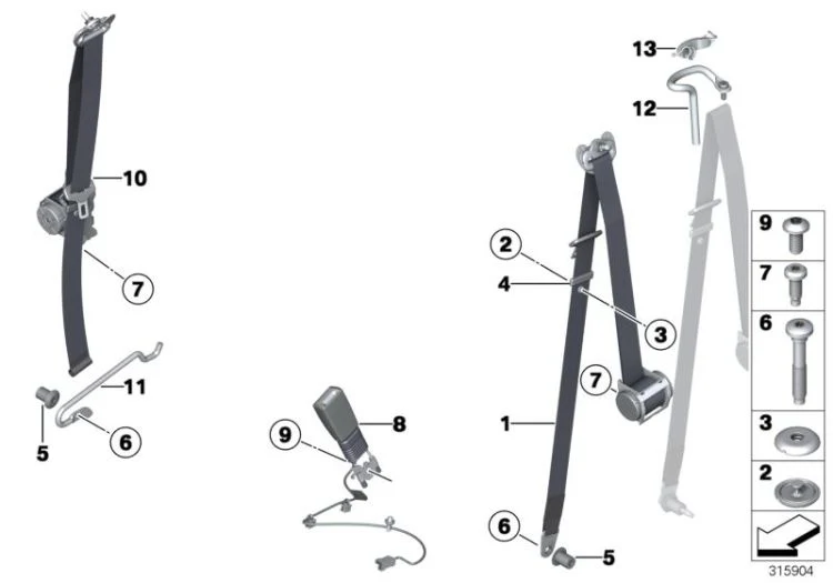 Cinturón de seguridad delantero izquierdo OEM 72117261941 para MINI R56, R56 LCI, Clubman R55, Clubman R55 LCI. Original MINI.