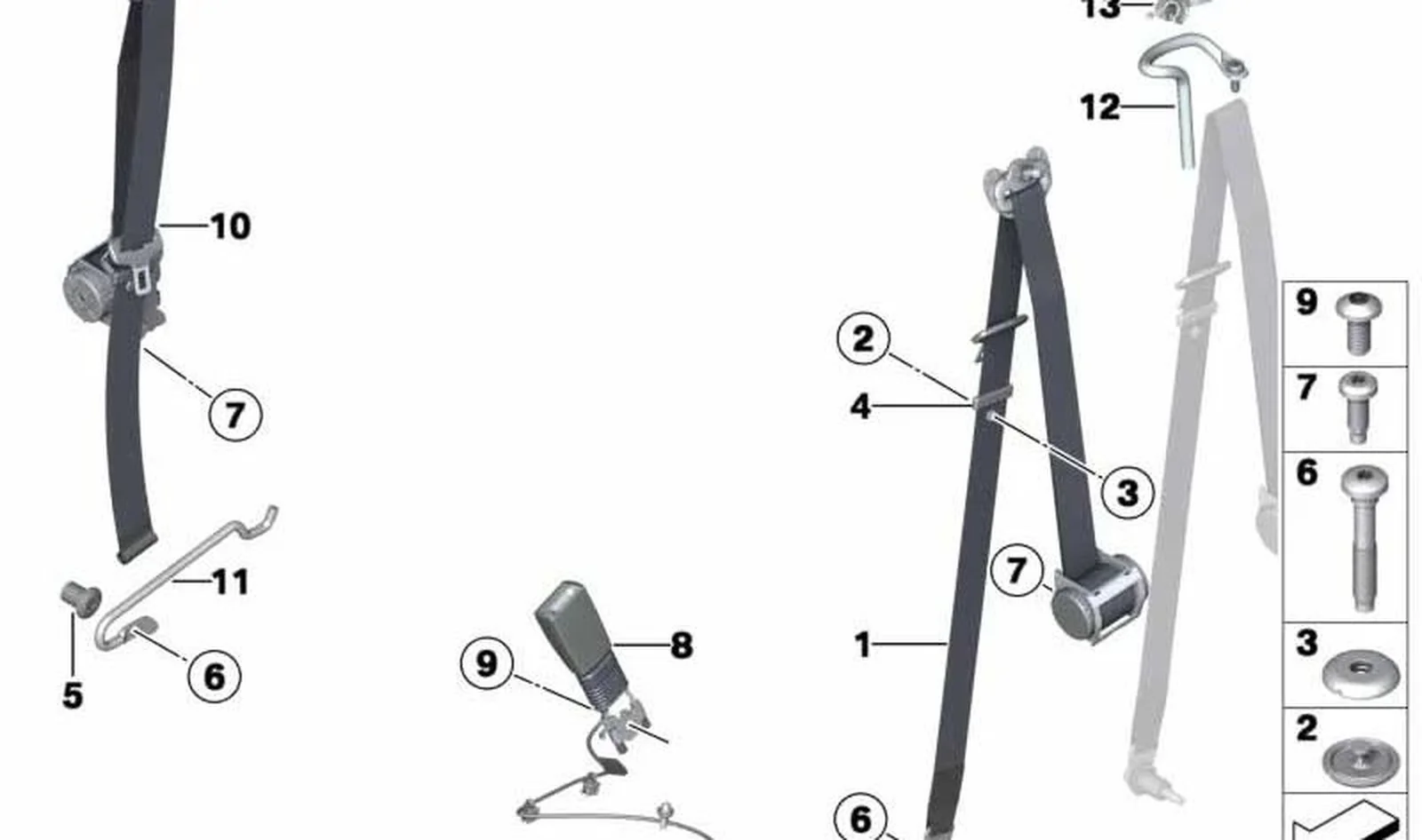 Cinturón de seguridad delantero izquierdo OEM 72117309419 para MINI R56, R56 LCI, Clubman R55, Clubman R55 LCI. Original MINI.