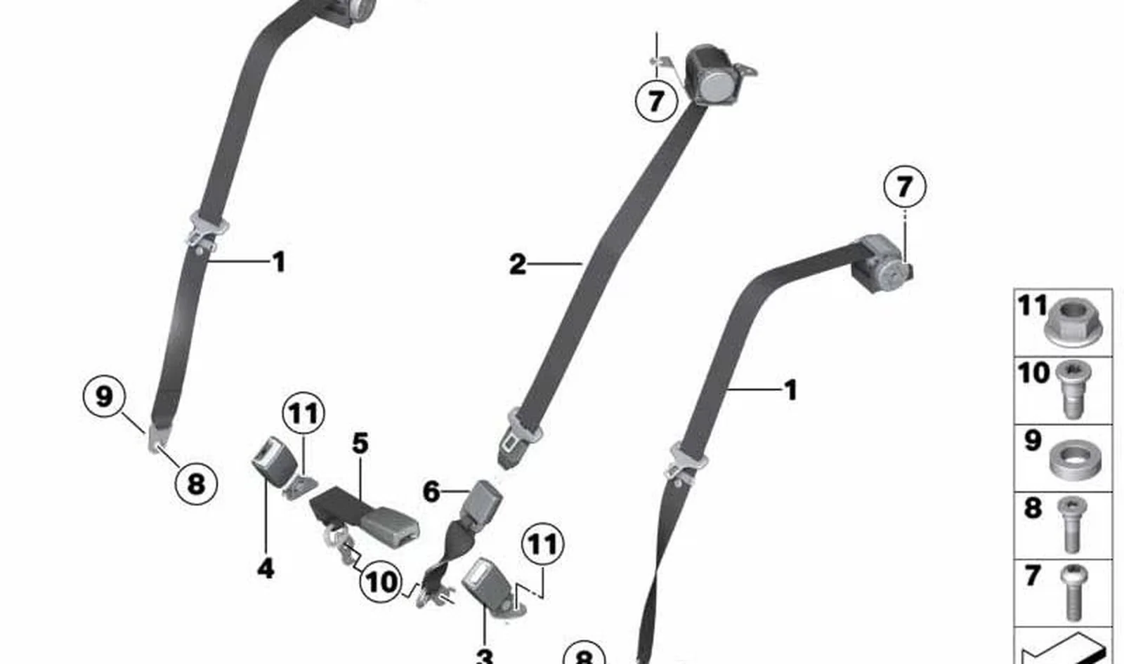 Cinturón de seguridad inferior derecho OEM 72119803714 para MINI Countryman R60 (01/2010 - 10/2016). Original MINI.